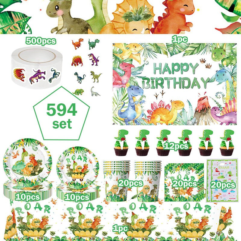 Happy Dinosaur Birthday Decoration Party Supplies Set Cup Plate Dinosaur Balloons Stickers Banner Gift Bags for Kids Boy Favors