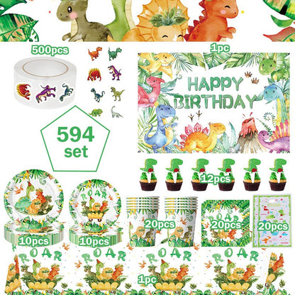 Happy Dinosaur Birthday Decoration Party Supplies Set Cup Plate Dinosaur Balloons Stickers Banner Gift Bags for Kids Boy Favors