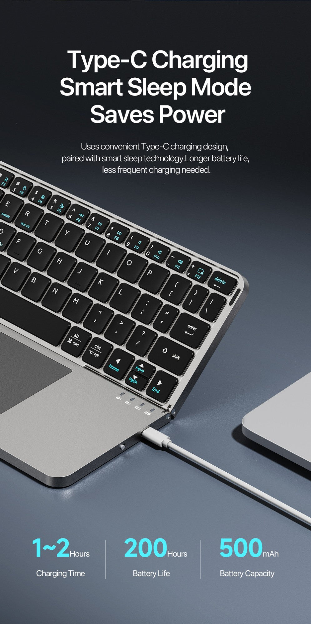Teclado dobrável Bluetooth 5.0 DUX DUCIS com Touchpad e suporte de telefone para celulares, tablets e PCs com iOS, Android, Windows e Mac