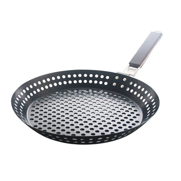 Non-stick Metal Grilling Skillet Handle Removable Handle for Outdoor Grill Topper Barbecue Pan for Vegetables Seafood Meat
