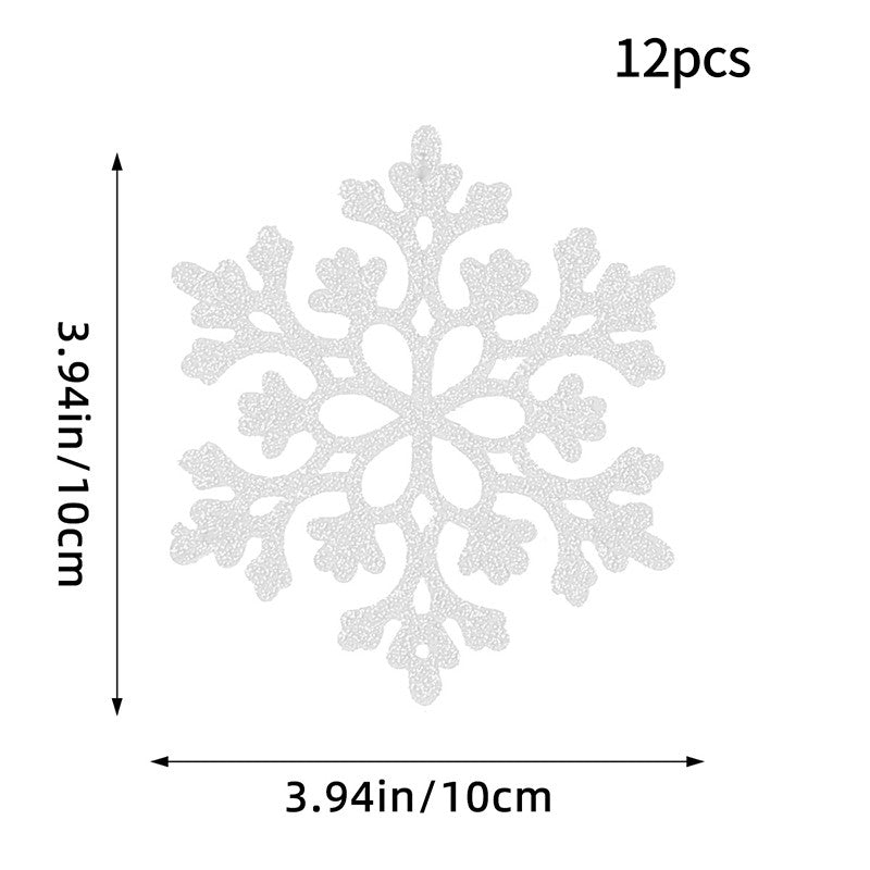 12PCS Pink Glitter Plastic Snowflake Decorations 10cm Christmas Tree Hollow Snowflake Pendants New Year Party Festival Supplies