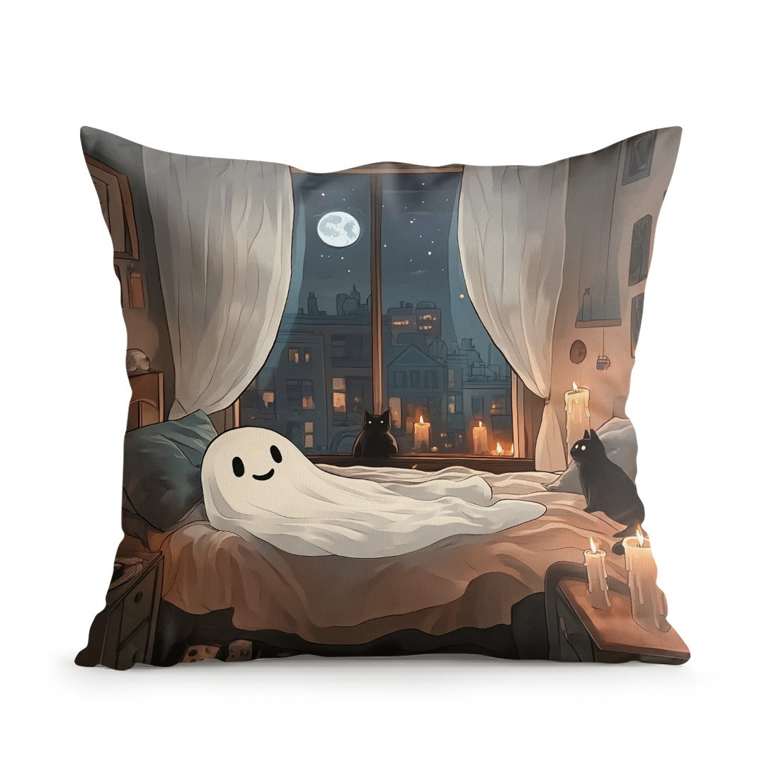 Halloween Ghost Pumpkin Print Cushion Cover Peach Skin Velvet Room Home Sofa Living Office Car Simplicity Pillow Cover 45x45CM