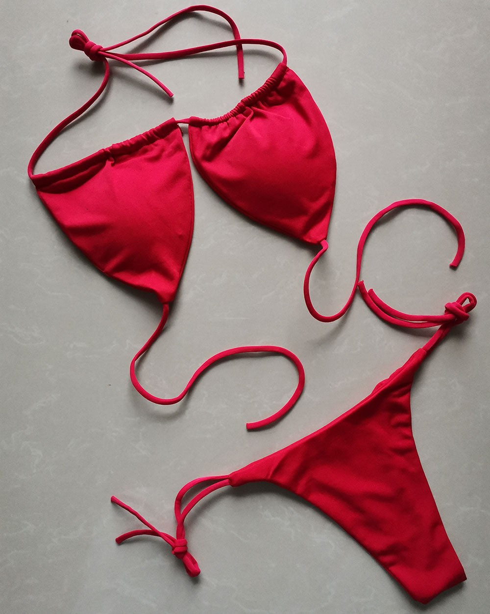 Summer Sexy Bikini set Push-up padded Bra Thong Split Swimwear Female Bandage Bathing Suit Adjustable Lacing Swimsuit Solid