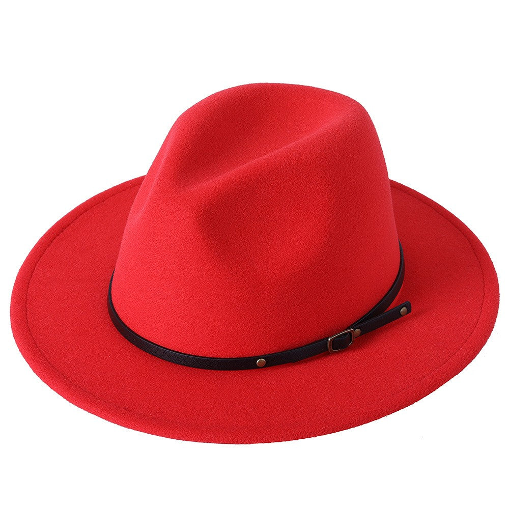 Fedora hat jazz hat men and women classic black leather belt Fedora Panama women autumn and winter Panama hat wholesale