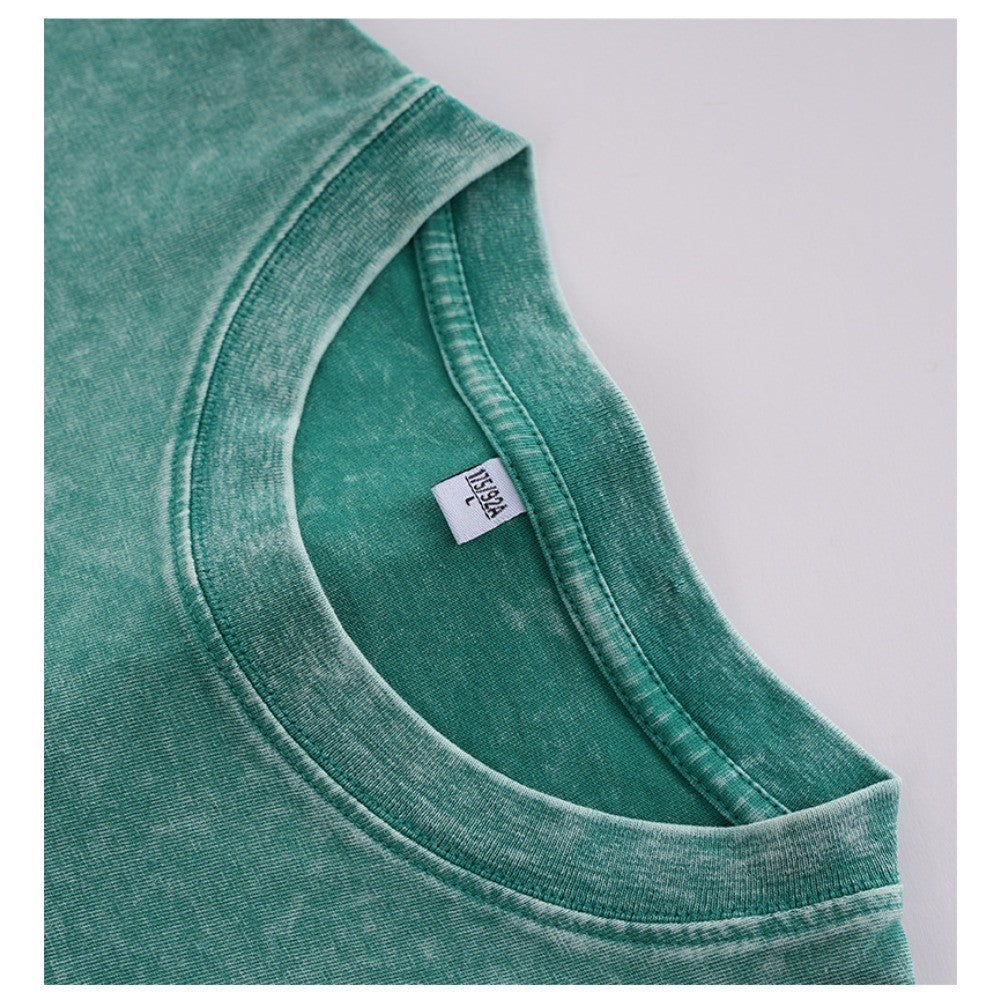 230g retro fried snowflake washed T-shirt Europe and the United States cross-border cotton t loose bottoming round neck pullover