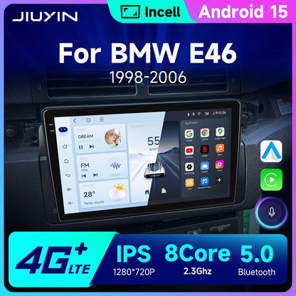 JIUYIN Android 15 Wireless Carplay Auto Rádio Estéreo Multimídia Automotivo Para BMW E46 M3 318 320 325 330 335 1998-2006 IPS