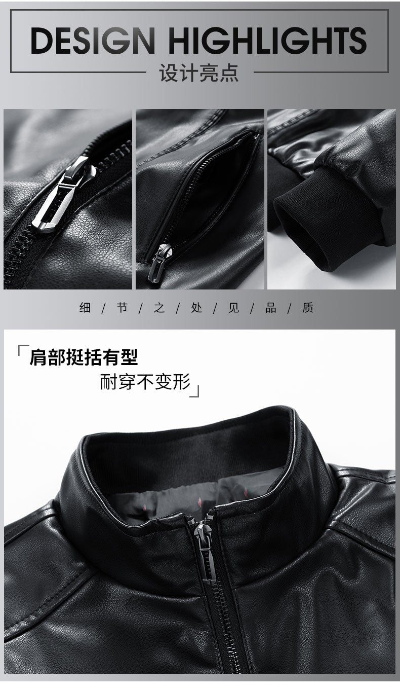 Leather Jacket Men Coats Windproof Oversized 6XL 7XL 8XL Plus Size Autumn Motorcycle Travel Fleece Black Zipper Winter Overcoat