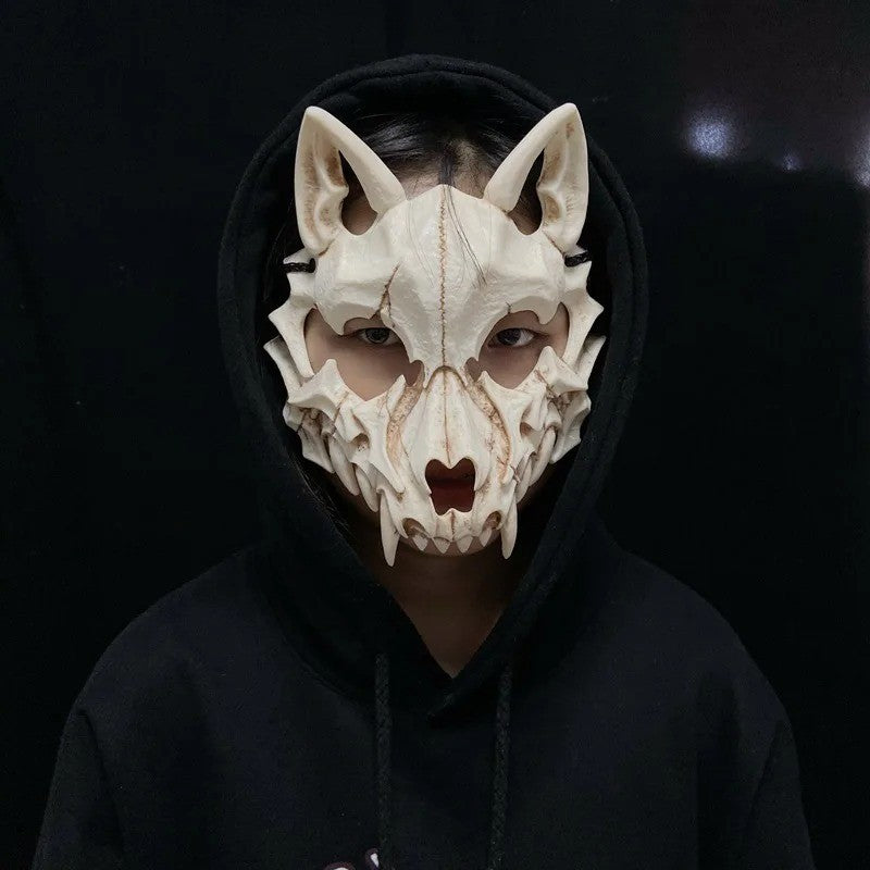 Halloween Skull Mask Long Teeth Demon Skeleton Half Face Cosplay Party Mask Scary Horror Wolf Dragon Tiger Costume Accessory