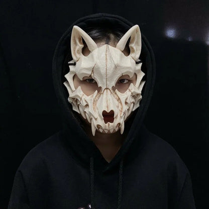 Halloween Skull Mask Long Teeth Demon Skeleton Half Face Cosplay Party Mask Scary Horror Wolf Dragon Tiger Costume Accessory