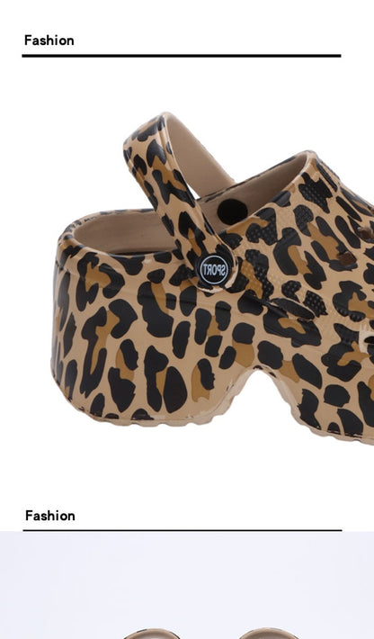 Leopard Thick Bottom Clogs for Women Closed Toe Chunky Platform Sandals Woman Summer 2023 Super High Wedge Heel Slippers Female