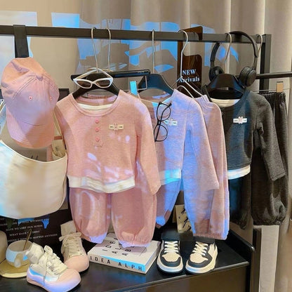 Girls Autumn Outfits Fashionable False Two-Piece Tops and Pants 2 Piece Set Stylish Korean Style Kids Clothing Cute Fall Clothes