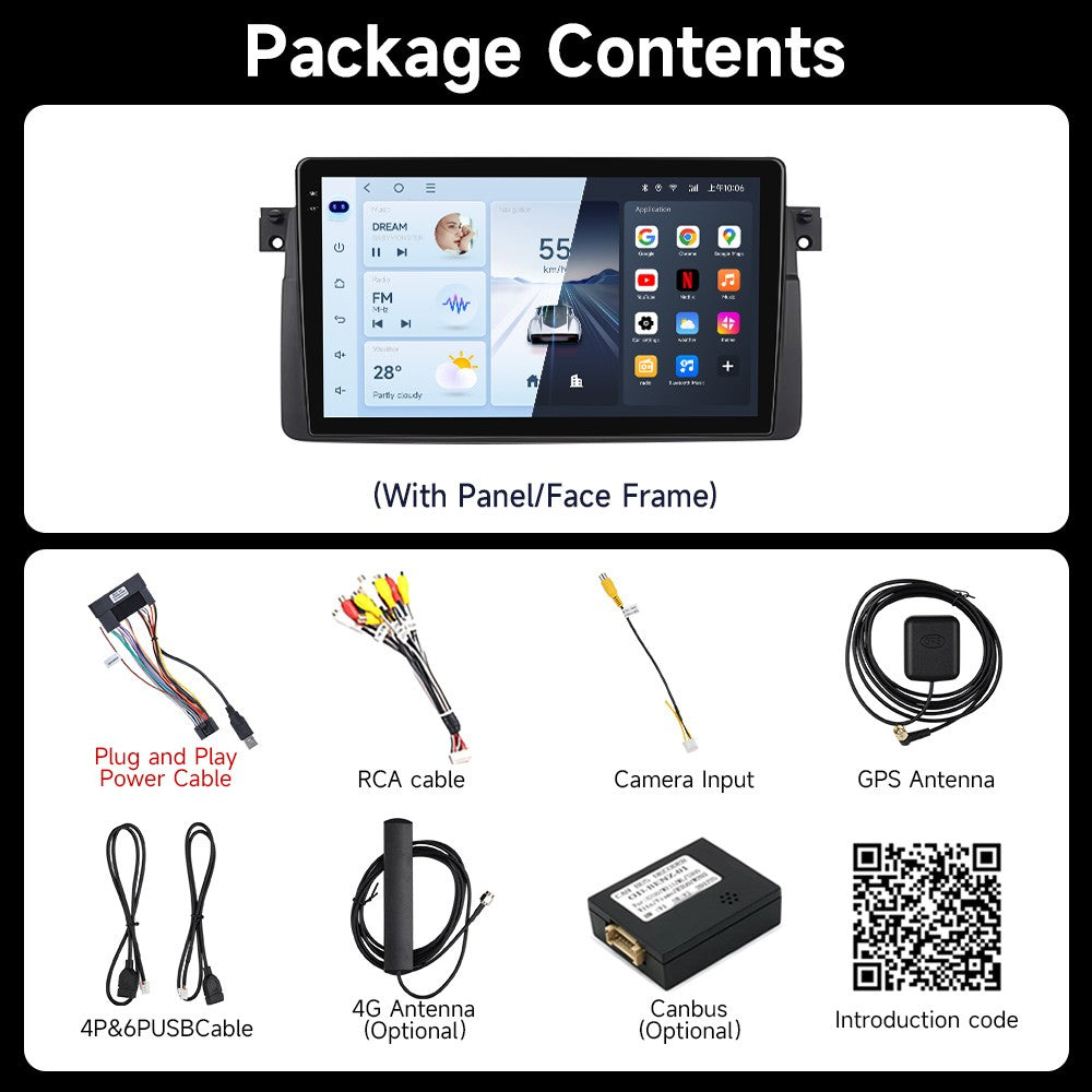 JIUYIN Android 15 Wireless Carplay Auto Rádio Estéreo Multimídia Automotivo Para BMW E46 M3 318 320 325 330 335 1998-2006 IPS