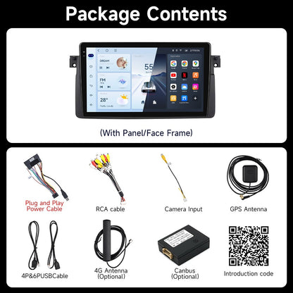 JIUYIN Android 15 Wireless Carplay Auto Rádio Estéreo Multimídia Automotivo Para BMW E46 M3 318 320 325 330 335 1998-2006 IPS