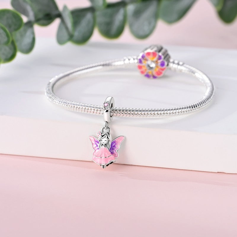 Pingente Charm Libélula Tema Primavera Prata Esterlina 925 Borboleta Flor Pendente Compatível com Bracelete Colar Joias DIY