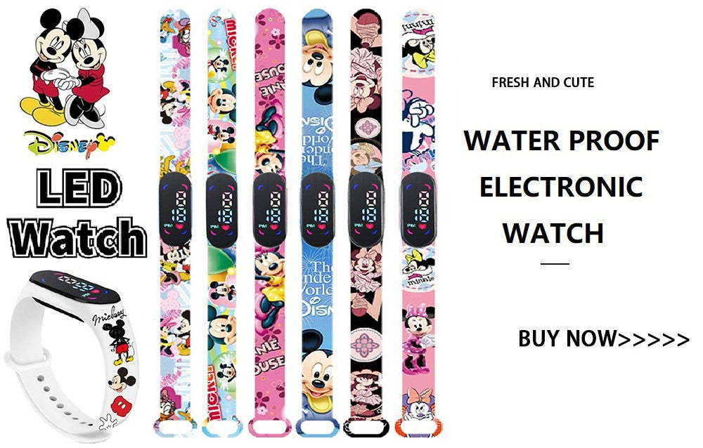 Disney Princess Kids Digital Watch Cartoon Action Figure Snow White LED Touch Waterproof Electronic Watch Toys for Children