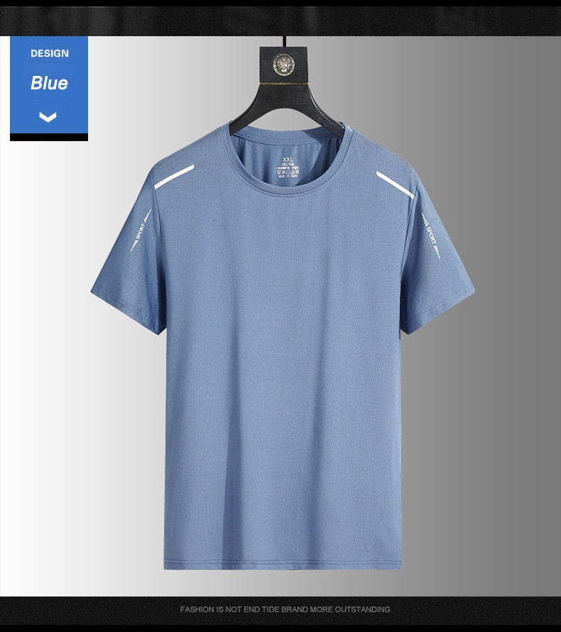 Running T-shirt Reflective Short Sleeve Ice Silk Quick Drying Summer Thin Breathable Fitness Tees Shirt Sportswear Sportsshirt