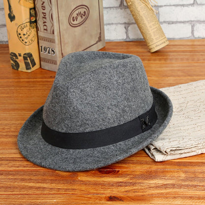 Men Winter Thick Warm Felt Fedora Hats Wool Gentleman Jazz Cap Homburg Male Classical Narrow Brim Top Hat