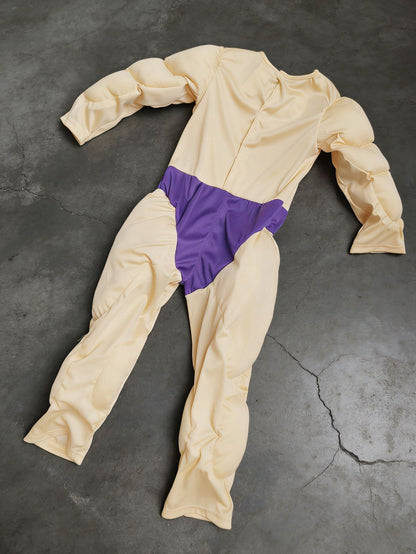 Boys 3D Muscle Print Long Sleeve Jumpsuit Yellow Purple Color Block