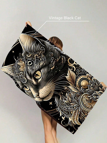 Ultra-Fine Fiber Quick-Drying Nordic Tropical Style Flamingo, Black Cat, Leopard And Tiger Printed Cartoon Beach Towel, Yoga Mat