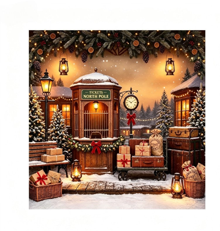 Christmas decoration background train phone booth Christmas tree street light room layout photo studio photography background