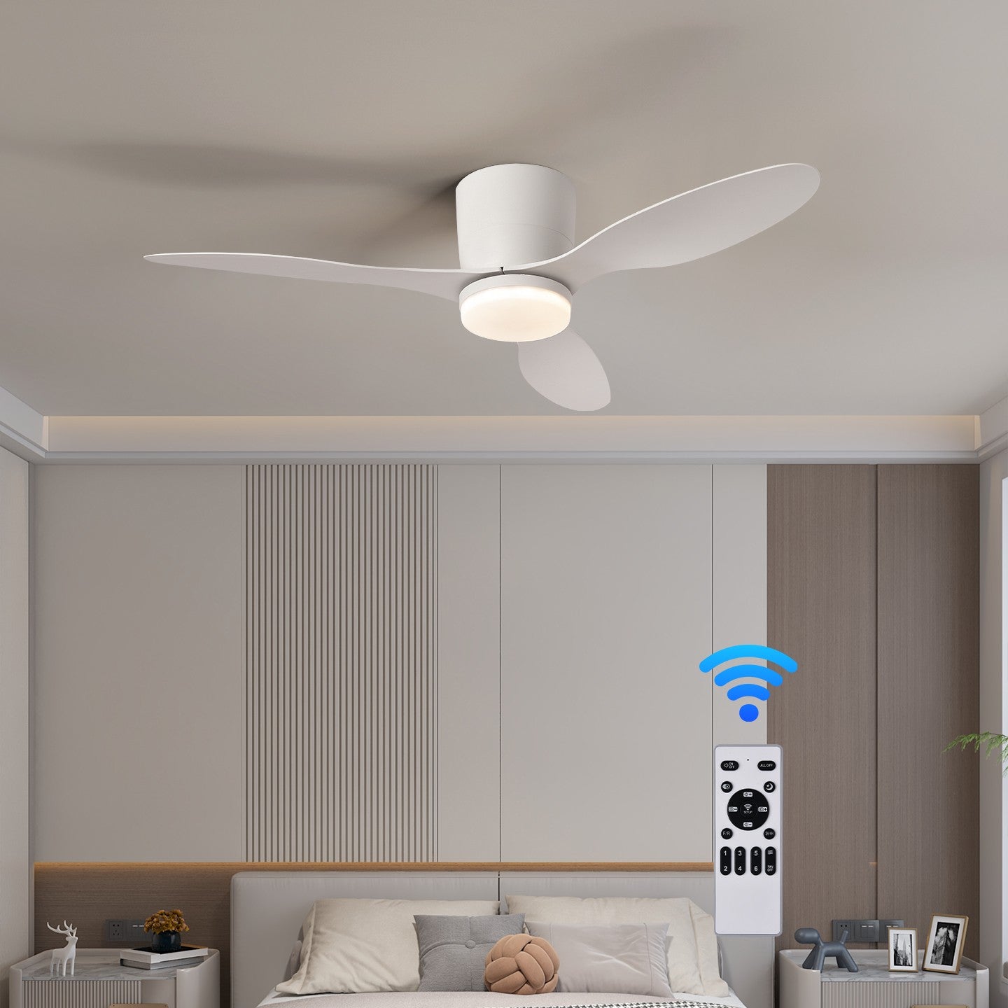 Ceiling Fan With Light,42 Inch Low Profile Ceiling Fan with remote control, For Indoor and Covered Outdoor