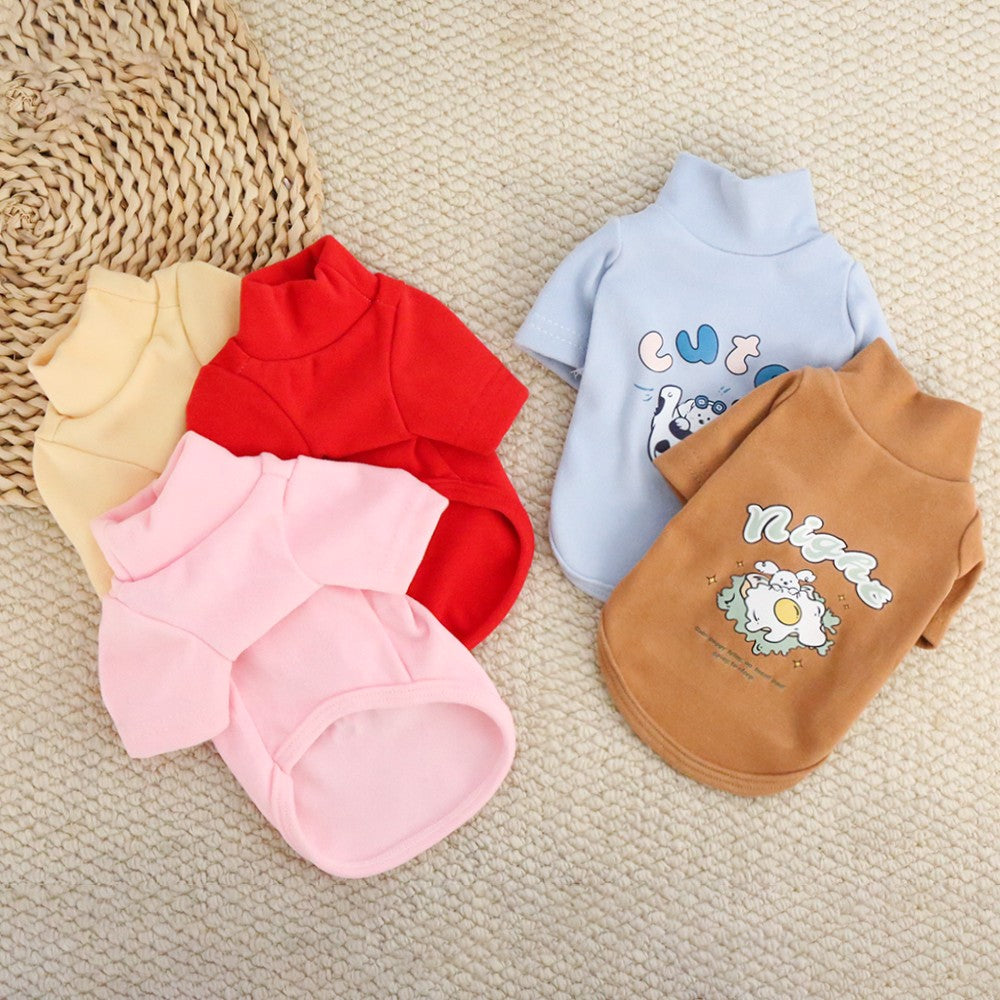 Camisa de base quente com gola alta de pelúcia para animais de estimação, moletom grosso de desenho animado para outono e inverno, roupas para cães para atividades ao ar livre