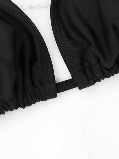 1Pc Women's Sexy Bikini Top Bra Swimsuit Summer Beach Style Solid Color Hanging Neck Bareback Strap Bikini Swimsuit Bra Swimsuit