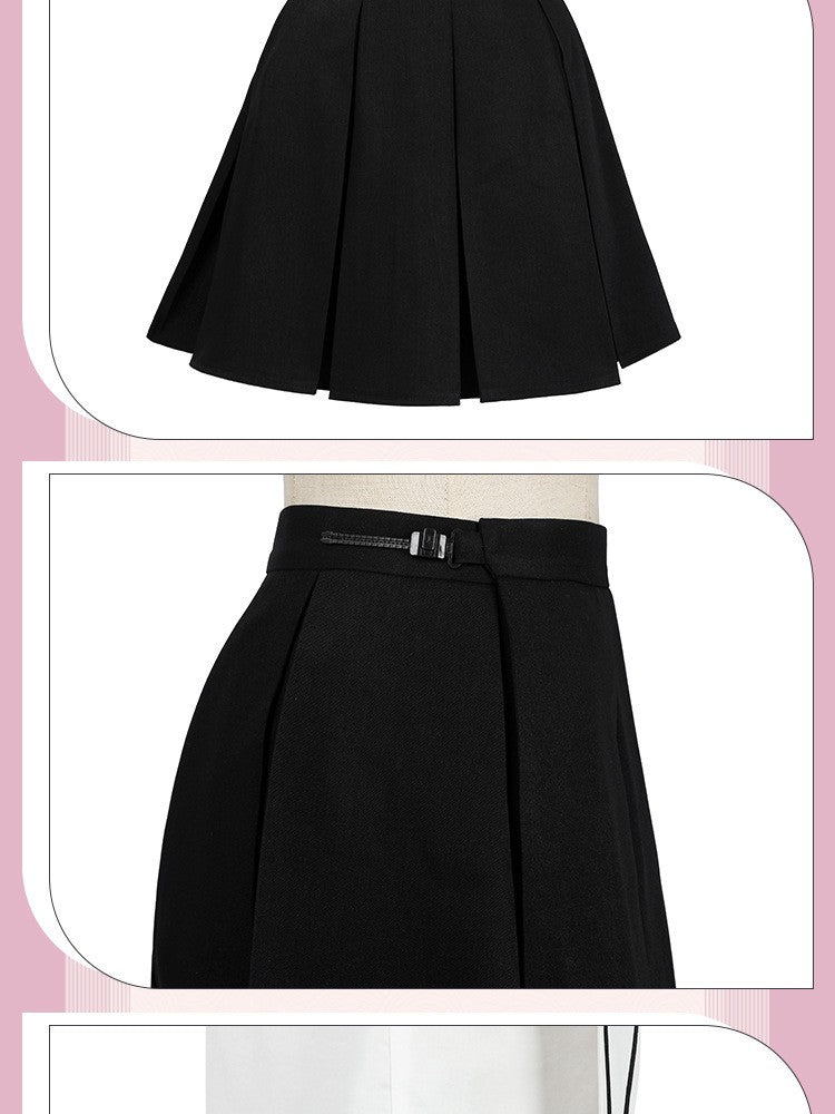 Women Spring Summer Sailor JK Uniform Full Set, Japanese Academy Outfit with Top Pleated Skirt Hat Bow Tie Socks