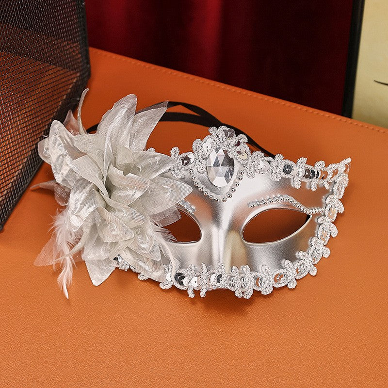 Women Venetian Masquerade Mask, Sparkly Rhinestone Flower Half Face Mask for Halloween Carnival Party Prom Costume