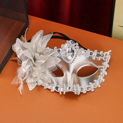 Women Venetian Masquerade Mask, Sparkly Rhinestone Flower Half Face Mask for Halloween Carnival Party Prom Costume