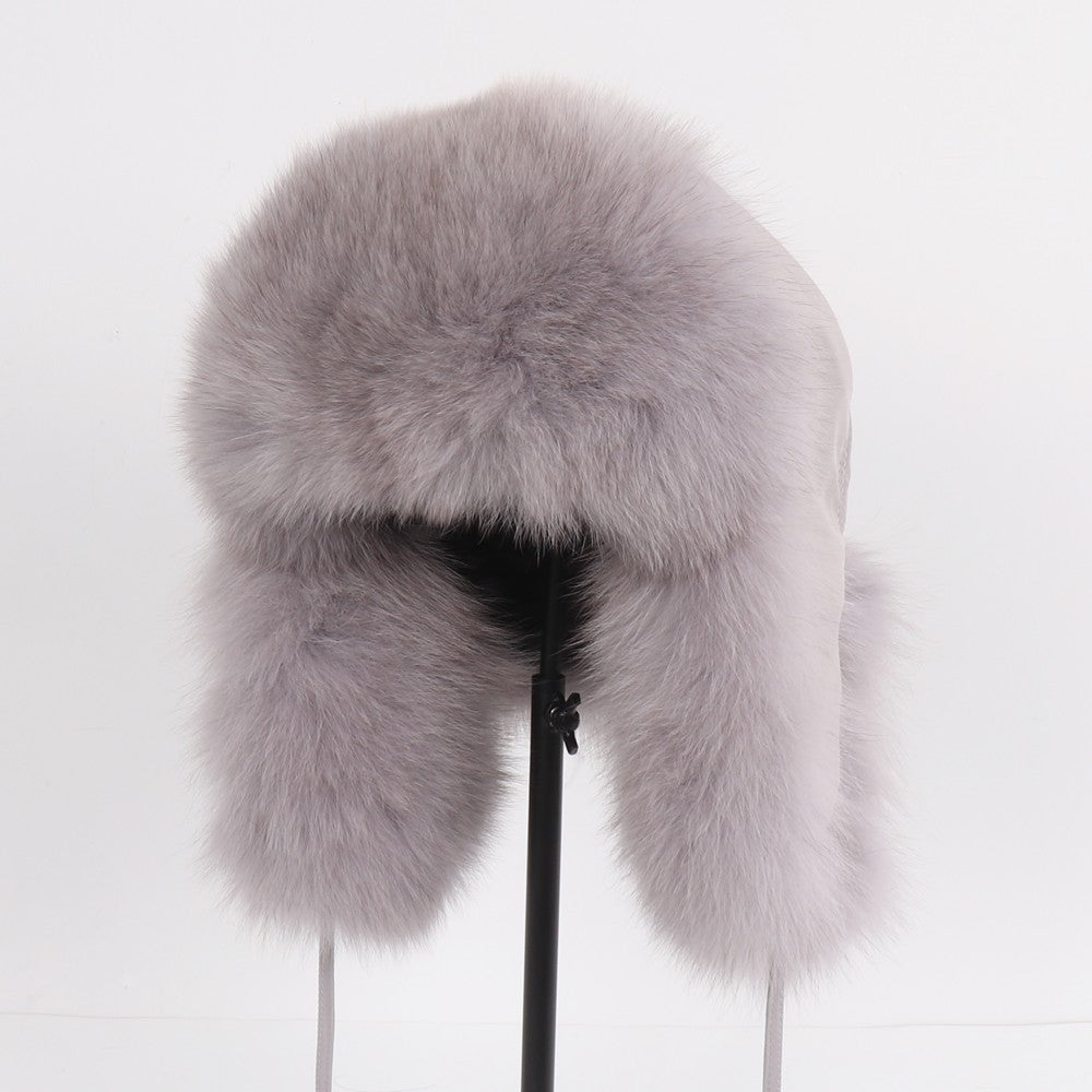 2025 Novo Chapéu Feminino Ushanka Russo de Pele de Raposa Natural Inverno Grosso Quente Orelhas Moda Chapéu Bomber Senhora Gorro Genuíno de Pele de Raposa Real