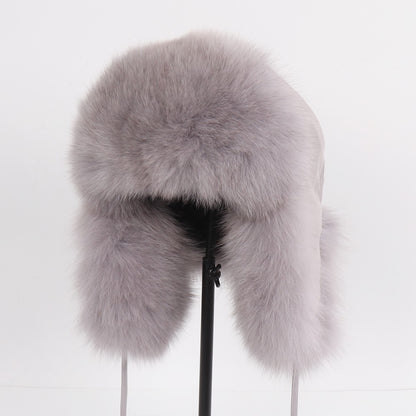 2025 Novo Chapéu Feminino Ushanka Russo de Pele de Raposa Natural Inverno Grosso Quente Orelhas Moda Chapéu Bomber Senhora Gorro Genuíno de Pele de Raposa Real