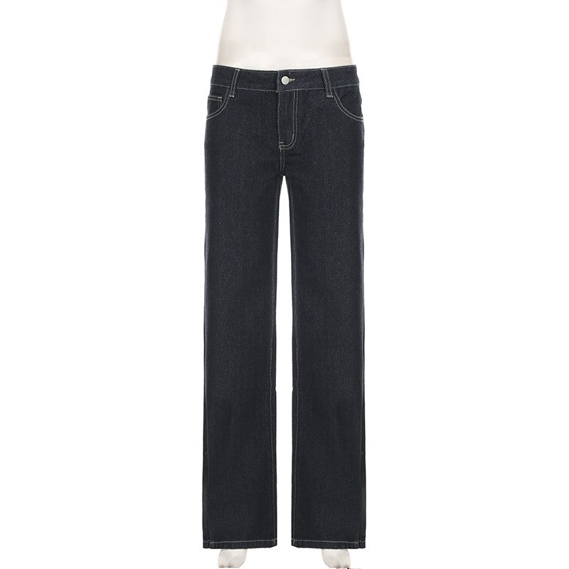 Women's Slim Fit Flared Jeans Y2K Vintage Low Rise Stretch Denim Pants with Embroidery Distressed Style for Everyday Outfits