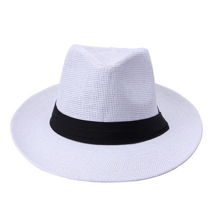 Chapéu de Sol Fedora de Verão Casual Unissex Moda Praia Aba Larga Jazz Chapéu Panamá Palha de Papel Boné Feminino Masculino Com Fita Preta