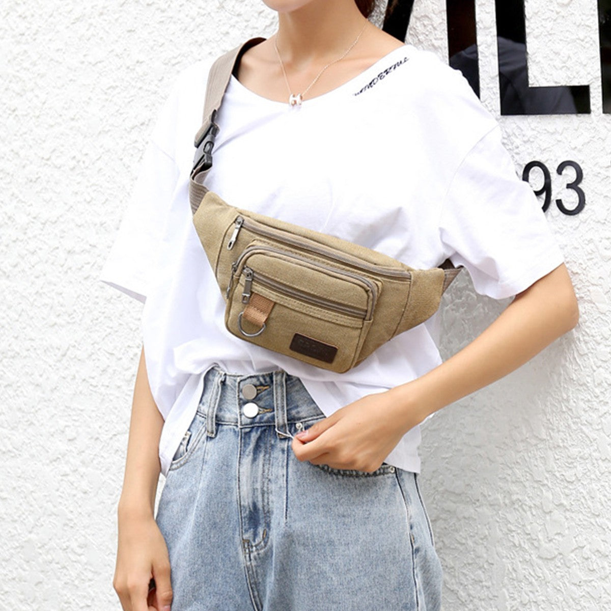 Thick canvas waist bag, outdoor leisure sports crossbody chest bag, men's portable change phone bag, multifunctional-A-DH