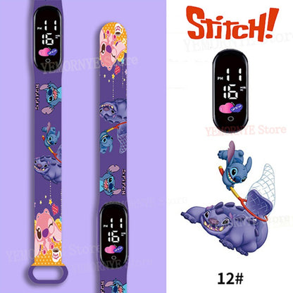 Relógios Digitais Infantis Disney Stitch Figuras de Anime LED Touch Luminoso Relógio Digital Esportivo Infantil à Prova D'Água Brinquedos de Aniversário