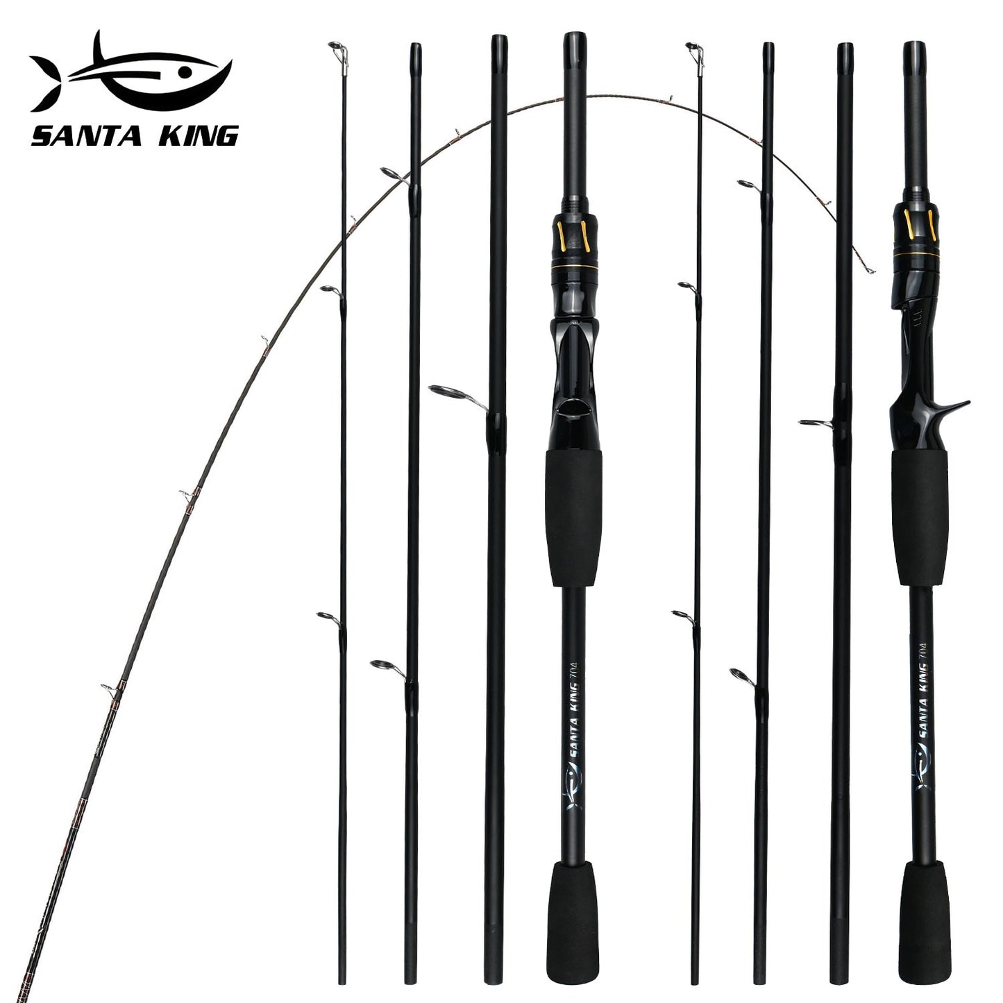 Vara De Pesca De Fibra De Carbono 1.8M/2.1M Vara De Viagem Portátil, Anel Guia De Cerâmica Requintado E Suave, Punho De Eva De Alta Densidade