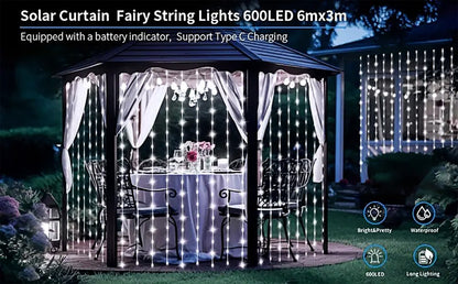 300Leds Solar Curtain Light Outdoor Fairy Garland String Lights 8 Modes Wedding Party Garden Decor Christmas Holiday Lighting
