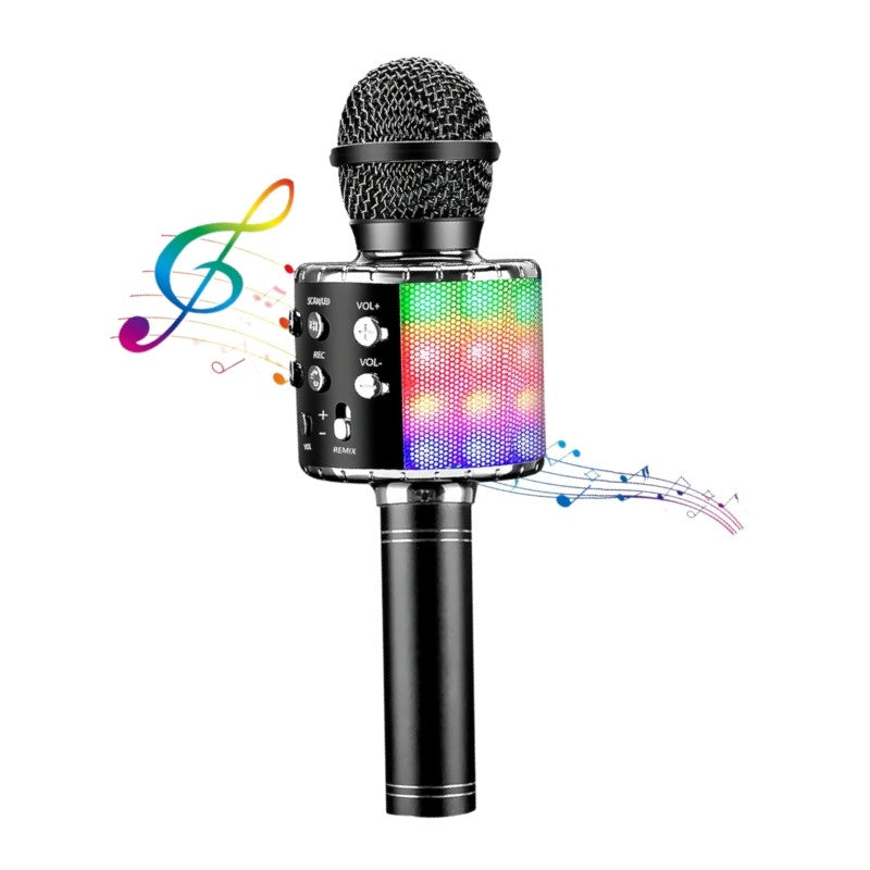 Microfone de Karaokê para Adultos, Microfone Bluetooth Sem Fio para Cantar Máquina de Karaokê Portátil com Luzes LED