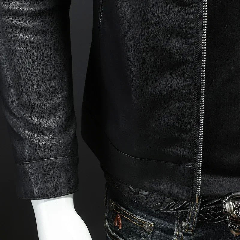 Men standing collar Jacke, leather motorcycle jacket men,bomber leather coat?fashion trend personalized leather winter clothing
