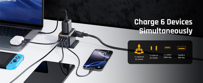 Adaptador de Viagem Universal VOLTME PD 100W USB C Duplo + USB-A com Tomada AC Carregador de Celular Carregador PD para iPhone 16 15 Xiaomi