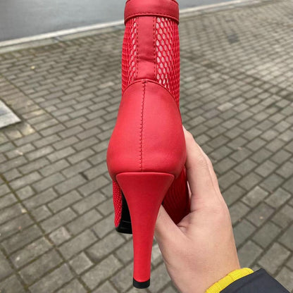 Novas Sandálias Femininas de Salto Alto Sexy Vazadas em Tela Tendência da Moda Verão Conforto Peep Toe Botas Stilettos Jazz Dance Tamanhos Grandes