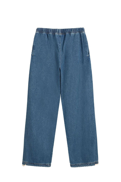 Cross-border Fog Essentials Men's Denim Straight-leg Pants American Style Washable Drawstring Elastic Waist Fit Bell Bottoms