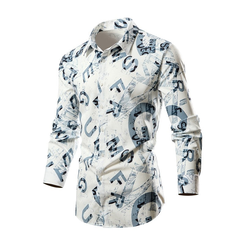 Men's White Vertical Stripe Long Sleeve Shirts, Single Breasted Lapel Shirt, Blue Gray Red Khaki Available, European Size S-XXL