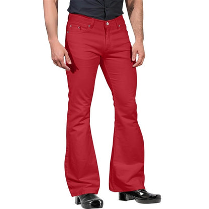 2024 New Fashion Men's Retro Flare Pants, Solid Color Mid-Rise Trousers Casual Classic 70s Bell Bottom