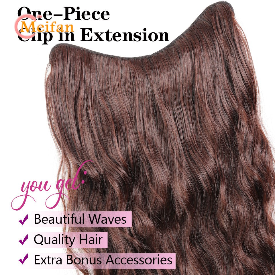 ?V-Shaped Clip in Extensions Synthetic 4-Clips Wavy Hair Extensions Brown Black One Piece Extensions for Women Daily Wear