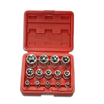Conjunto de Soquetes Torx Fêmea de 14 Peças, Soquetes Hexagonais Externos E4-E24, para Mecânicos de Reparo Automotivo, Kit de Ferramentas Manuais Durável e Versátil