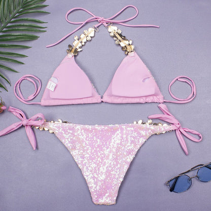 Sequins Sexy Bikinis Swimsuit With Rhinestones Women Swimwear Female Push Up Bikini Beach Swim Wear Bathing Suits Pool Bather