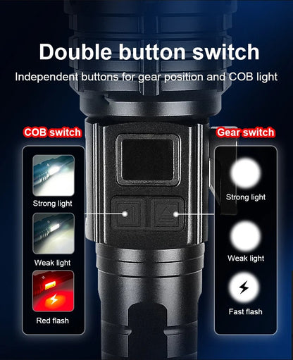 Super Bright Flashlight 10000000LM Torch High Power LED Flashlights Zoomable Lantern Rechargeable Lamp Magnet Tactical Lantern