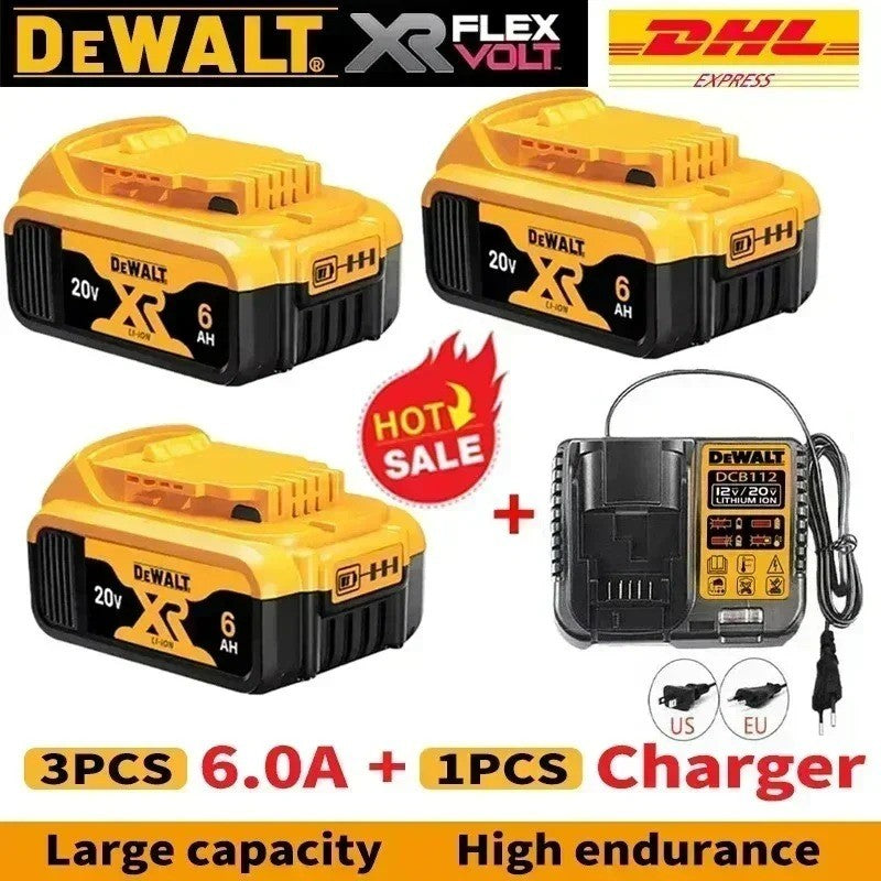 Bateria Original DeWALT 20V/60V 6Ah 9Ah MAX FlexVolt para Ferramenta Elétrica DCB606 DCB205 DCB206 DCB209 DCB182 com Carregador